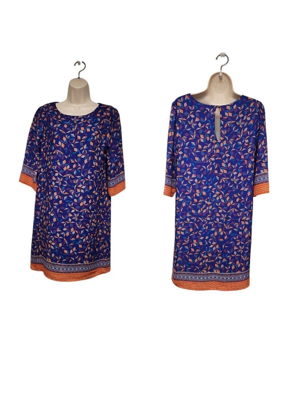 Everly Blue Orange Diamond Pattern Shift Dress Medium
